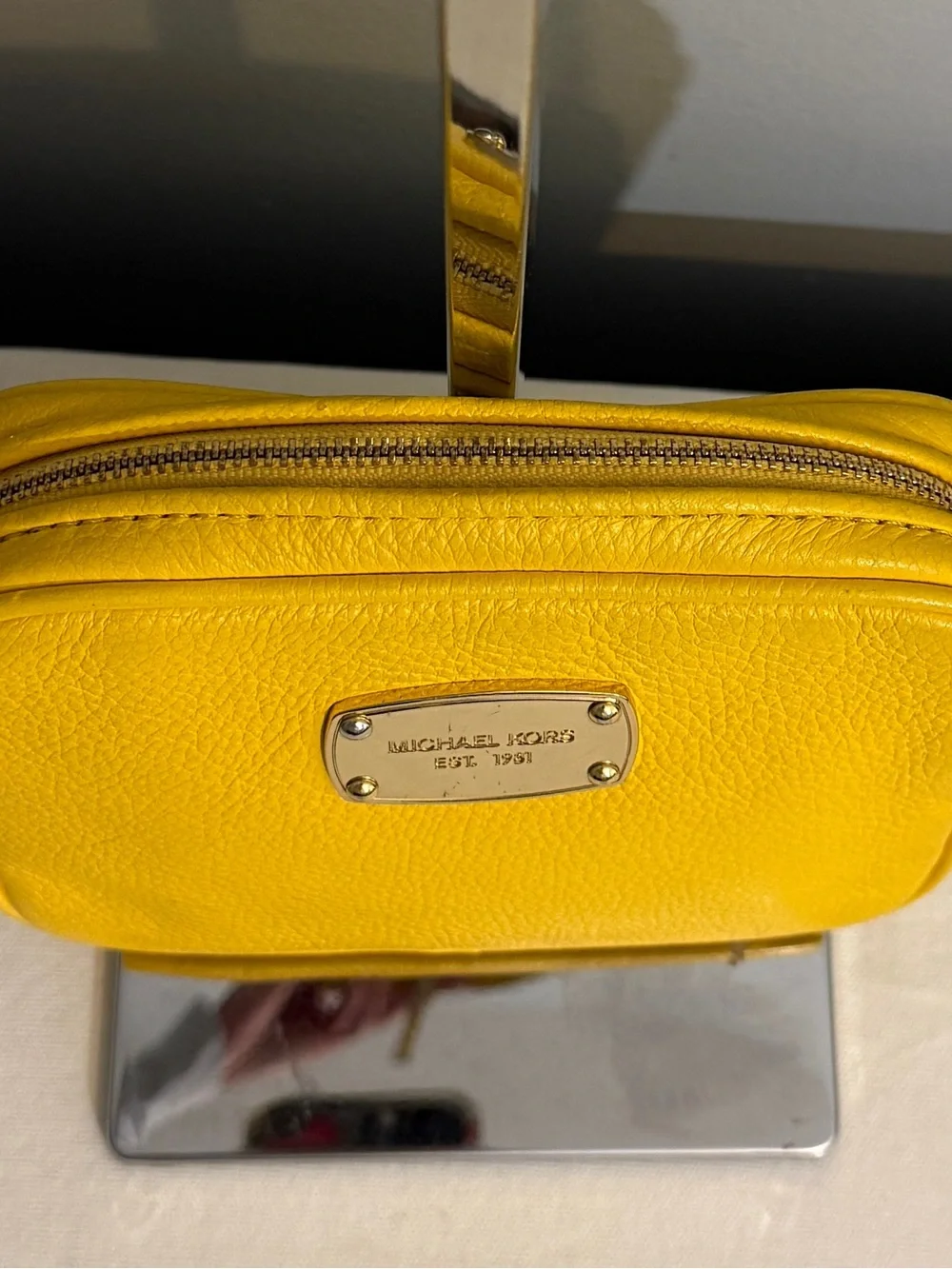 Michael Kors Yellow Pebbled Leather Crossbody Bag with Built In Wallet